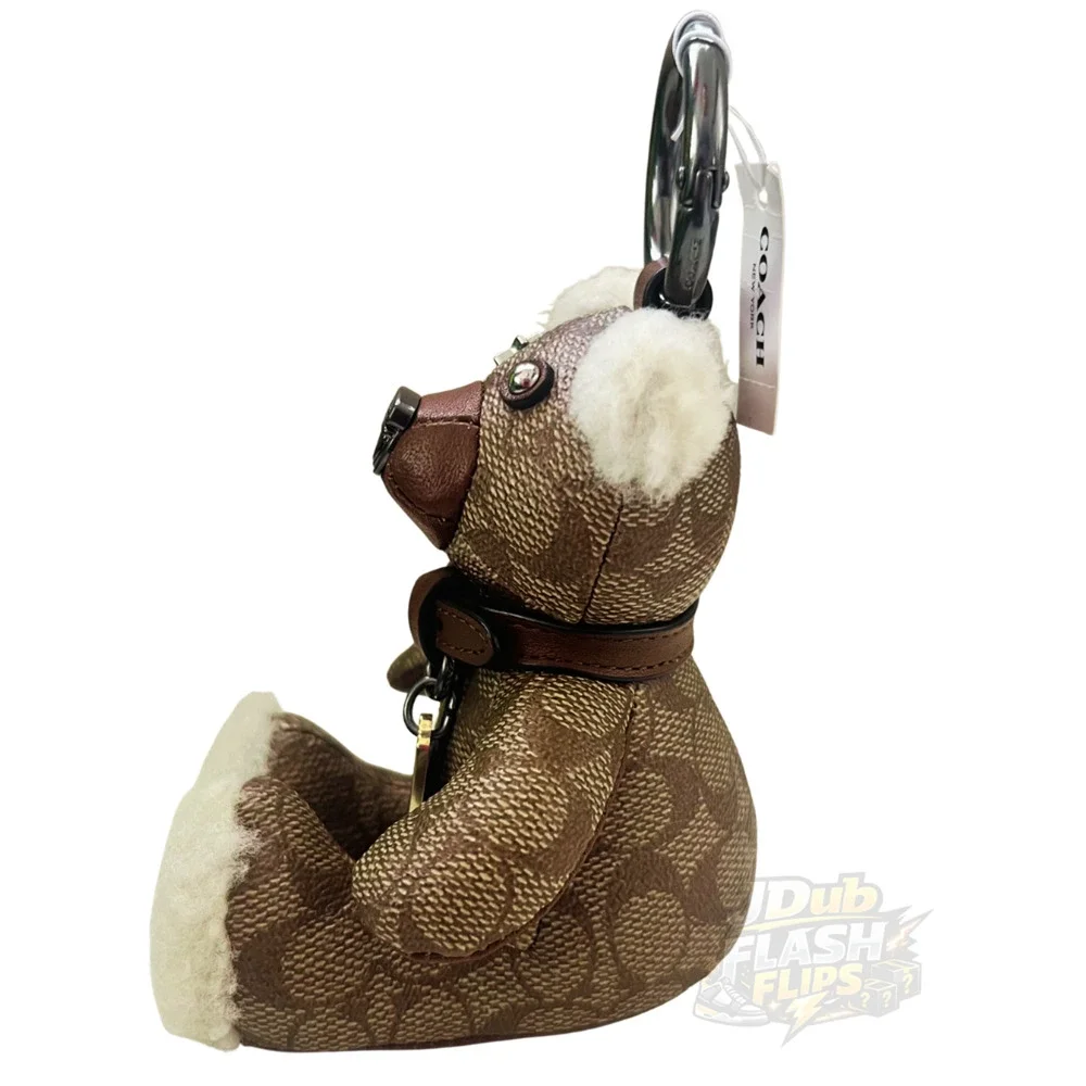 NWT COACH Collectible Leather Bear Bag Charm Signature Canvas Key Fob 33358